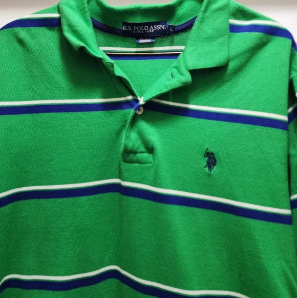 U.S. Polo Assn. Other - US Polo Assn Men's Polo Shirt Large Green Blue Striped Embroidered Logo Sleeve
